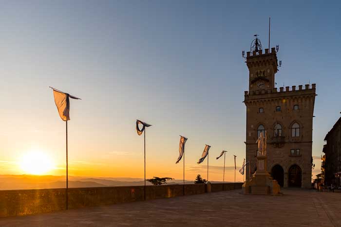 Empty square at sunset in San Marino